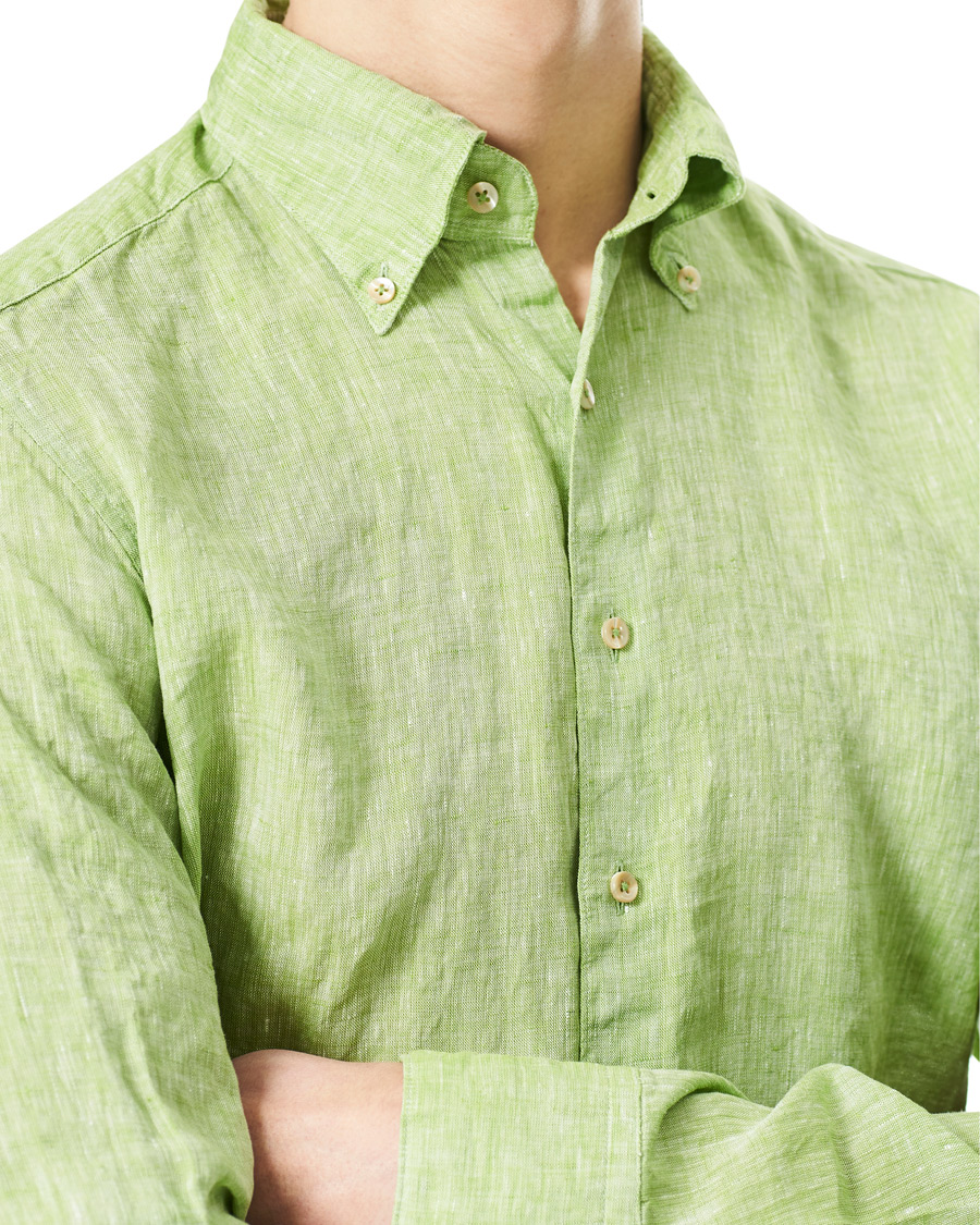 Homme | Chemises | Stenströms | Slimline Button Down Linen Shirt Pistachio