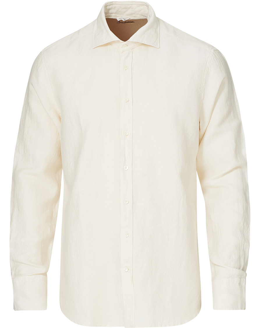 Homme | Chemises | Stenströms | Fitted Body Heavy Washed Cotton/Linen Shirt White