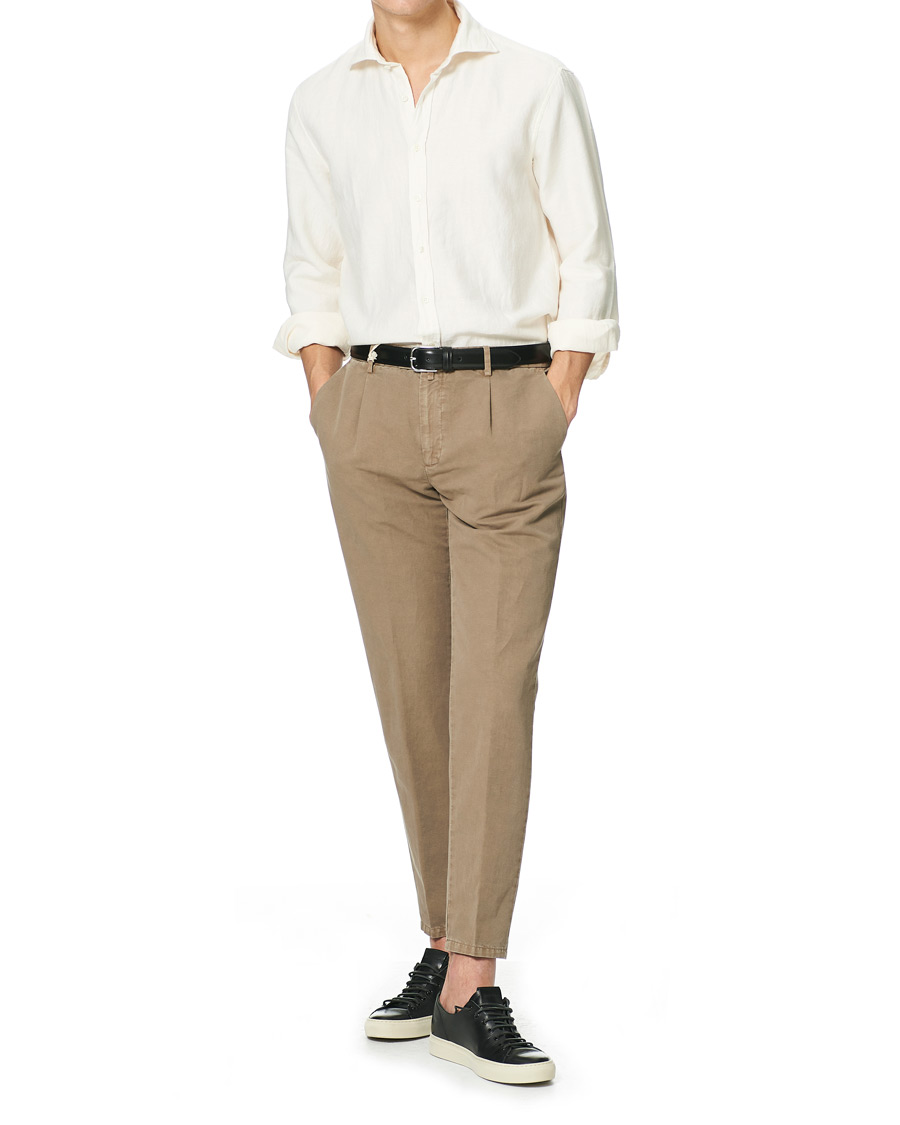 Homme | Chemises | Stenströms | Fitted Body Heavy Washed Cotton/Linen Shirt White