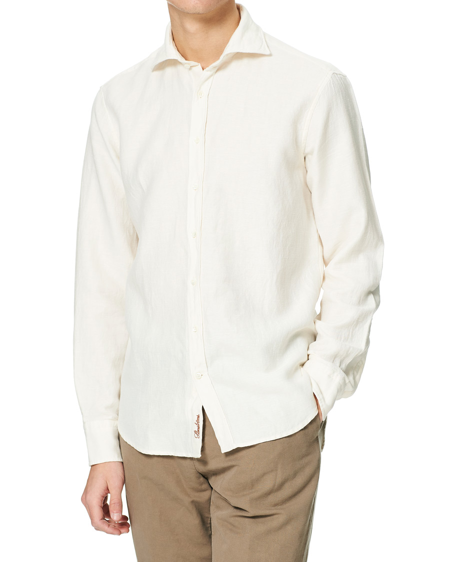 Homme | Chemises | Stenströms | Fitted Body Heavy Washed Cotton/Linen Shirt White