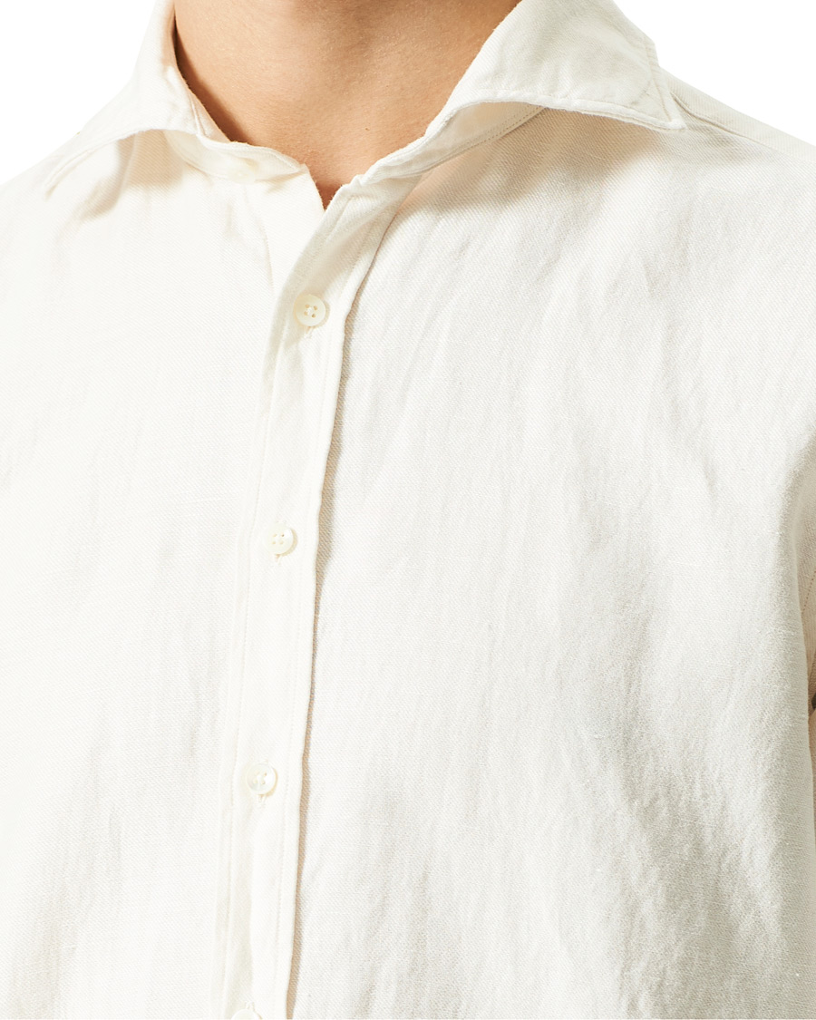 Homme | Chemises | Stenströms | Fitted Body Heavy Washed Cotton/Linen Shirt White