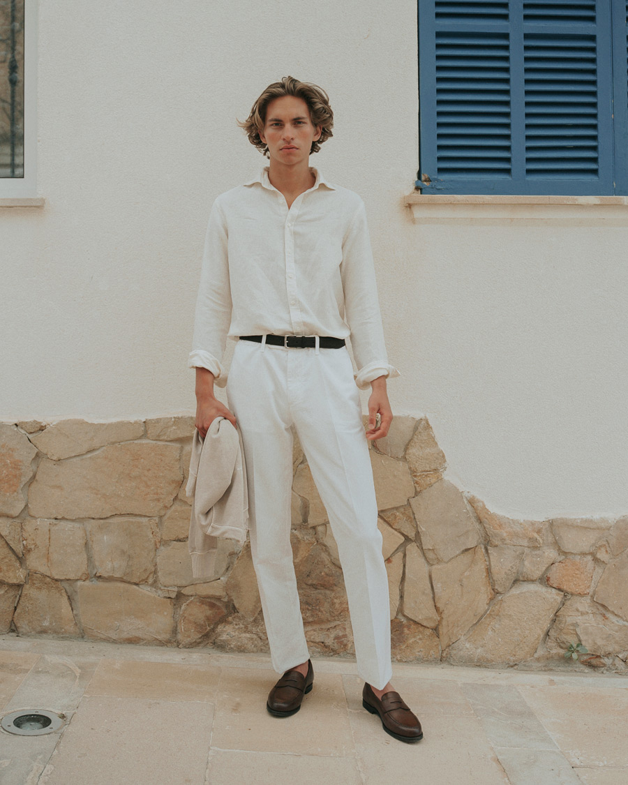 Homme | Chemises | Stenströms | Fitted Body Heavy Washed Cotton/Linen Shirt White