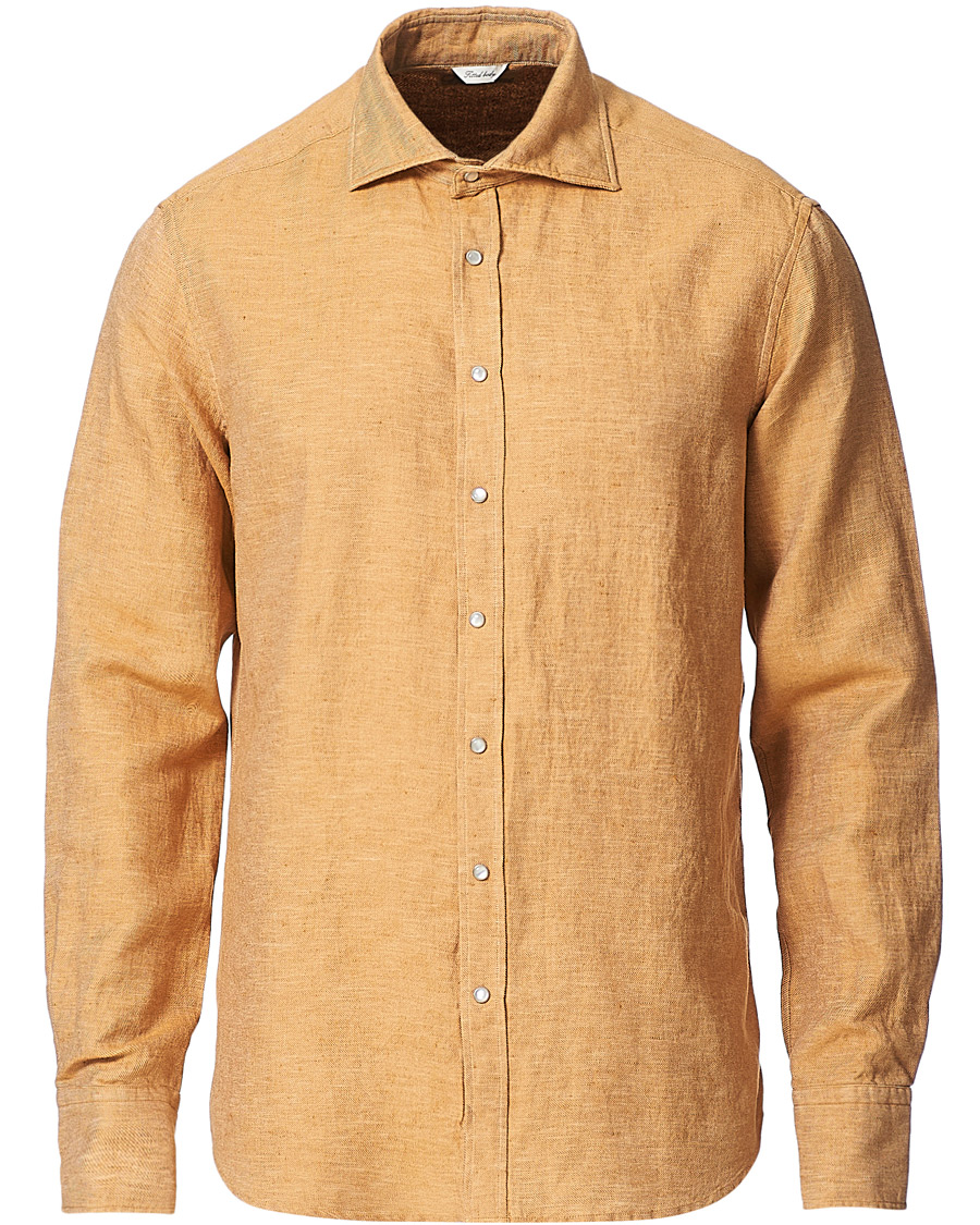 Heren | Overhemden | Stenströms | Fitted Body Heavy Washed Cotton/Linen Shirt Orange