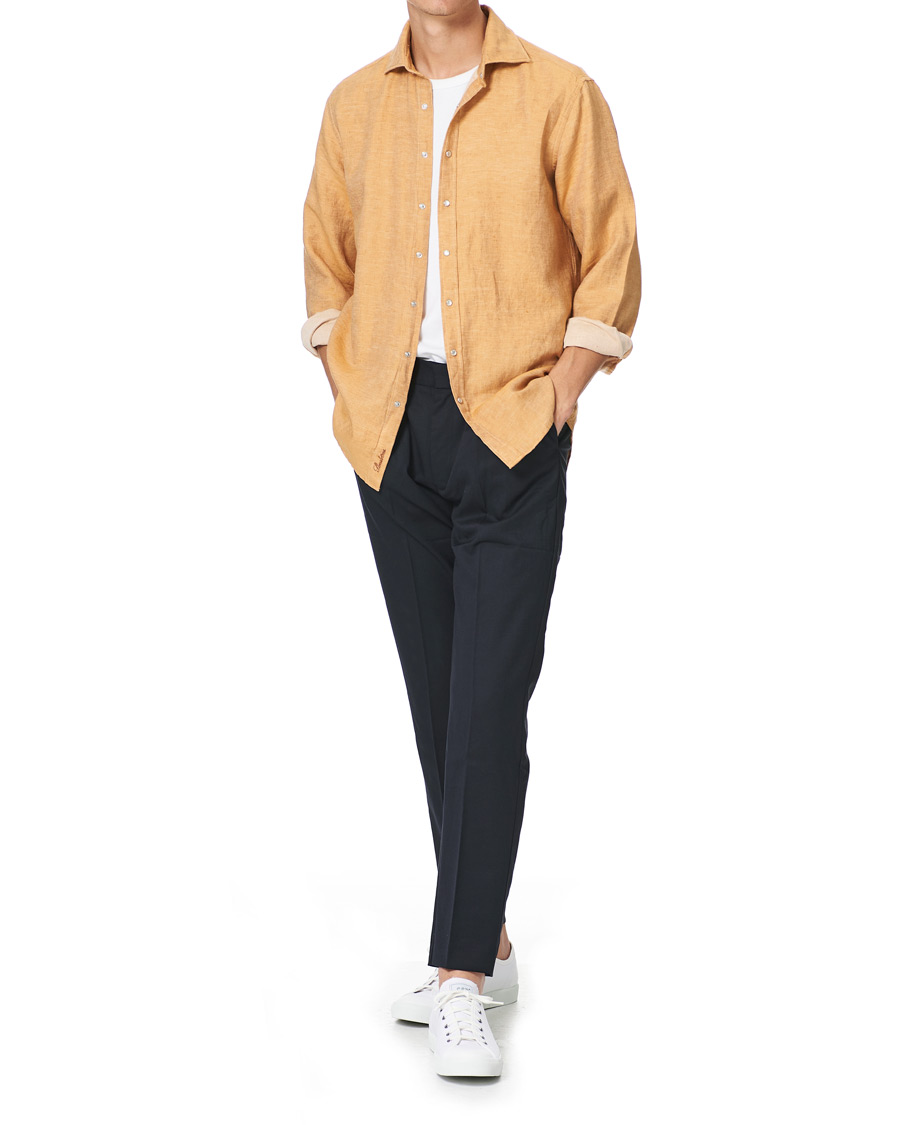Heren | Overhemden | Stenströms | Fitted Body Heavy Washed Cotton/Linen Shirt Orange