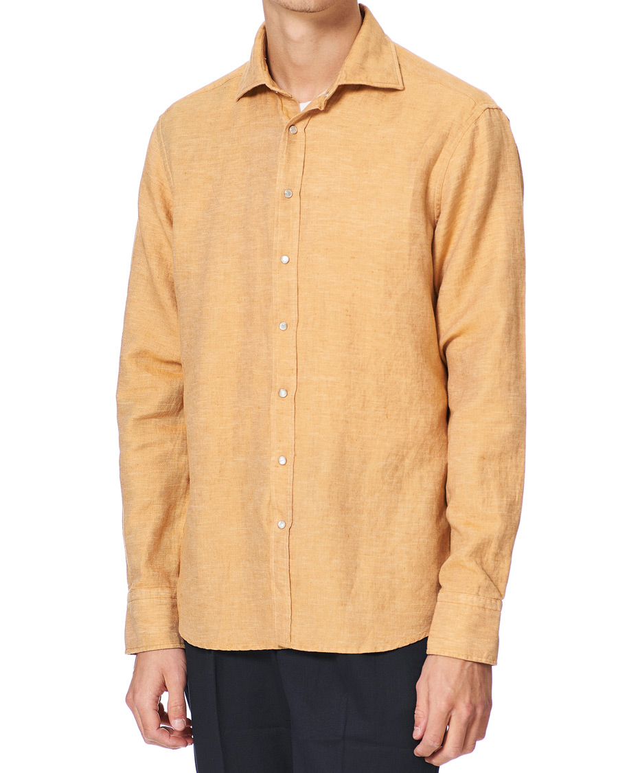 Heren | Overhemden | Stenströms | Fitted Body Heavy Washed Cotton/Linen Shirt Orange