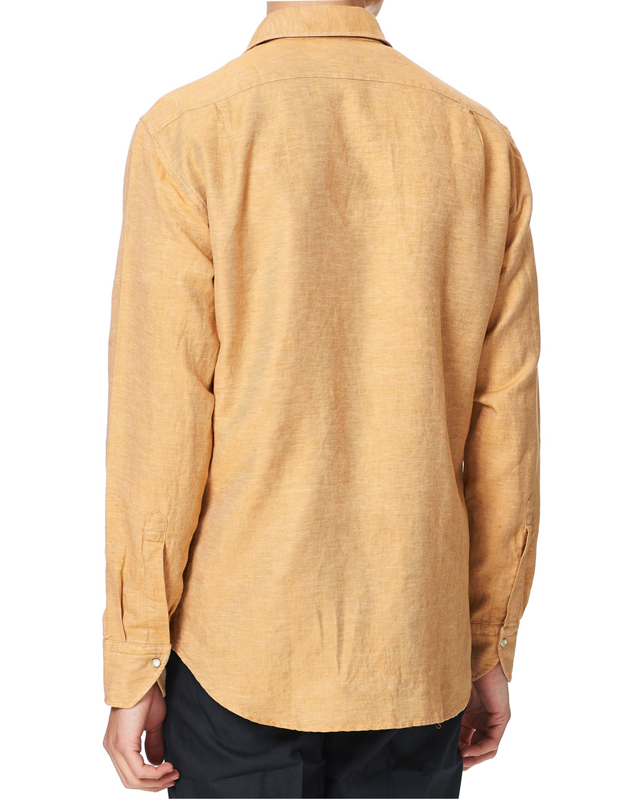 Heren | Overhemden | Stenströms | Fitted Body Heavy Washed Cotton/Linen Shirt Orange