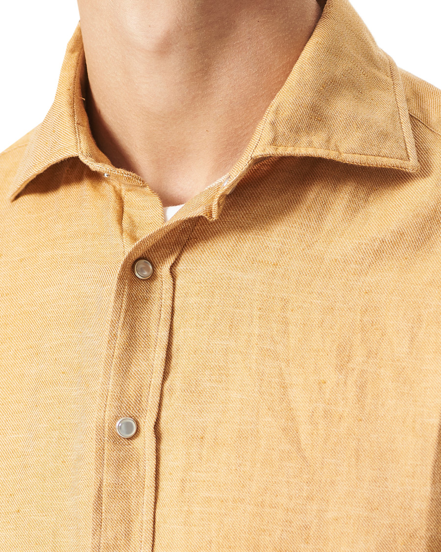 Heren | Overhemden | Stenströms | Fitted Body Heavy Washed Cotton/Linen Shirt Orange