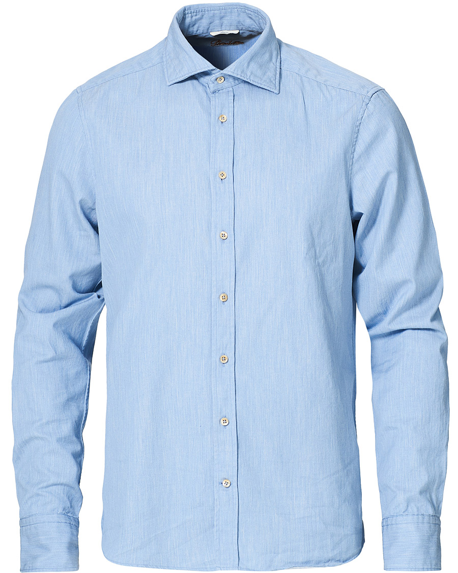 Homme | Chemises | Stenströms | Slimline Cut Away Chambray Shirt Light Indigo
