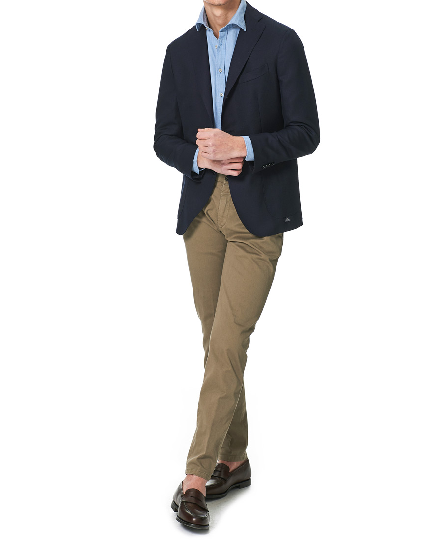 Homme | Chemises | Stenströms | Slimline Cut Away Chambray Shirt Light Indigo