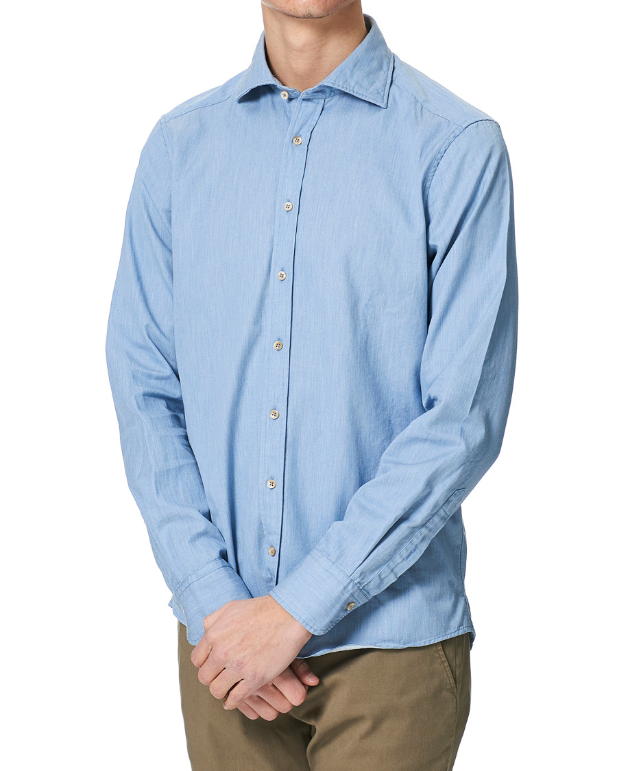 Homme | Chemises | Stenströms | Slimline Cut Away Chambray Shirt Light Indigo