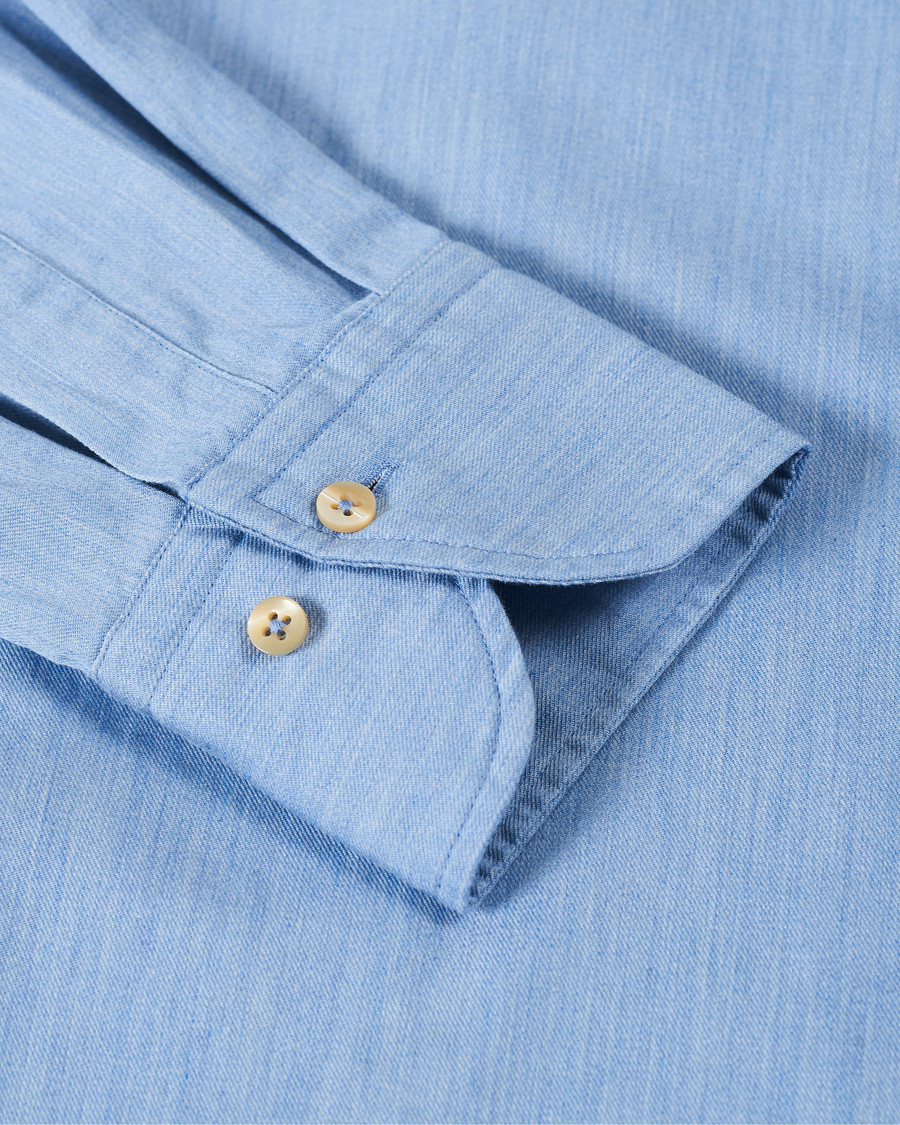 Homme | Chemises | Stenströms | Slimline Cut Away Chambray Shirt Light Indigo