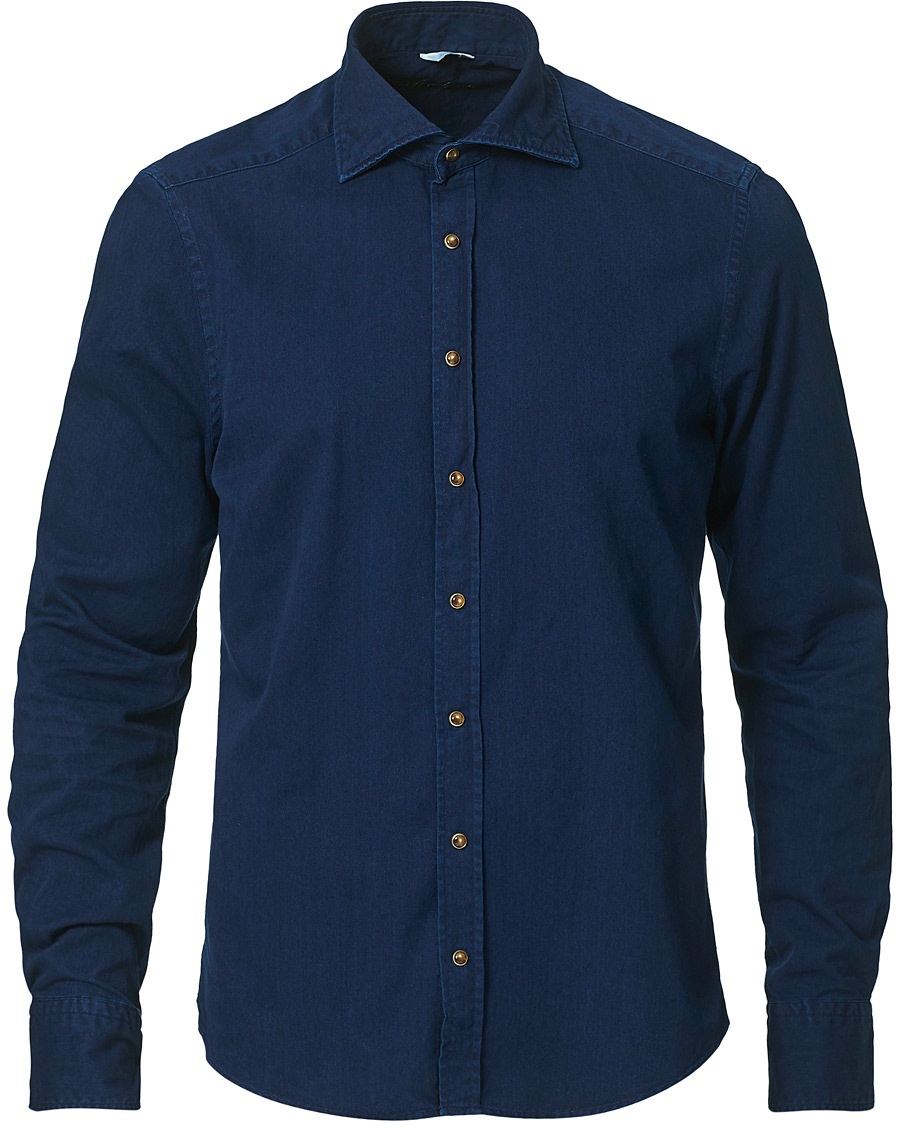 Homme | Chemises | Stenströms | Slimline Denim Press Button Shirt Dark Indigo