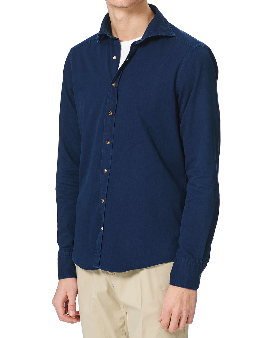 Homme | Chemises | Stenströms | Slimline Denim Press Button Shirt Dark Indigo