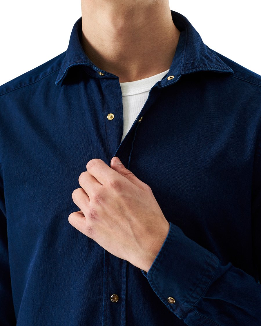 Homme | Chemises | Stenströms | Slimline Denim Press Button Shirt Dark Indigo