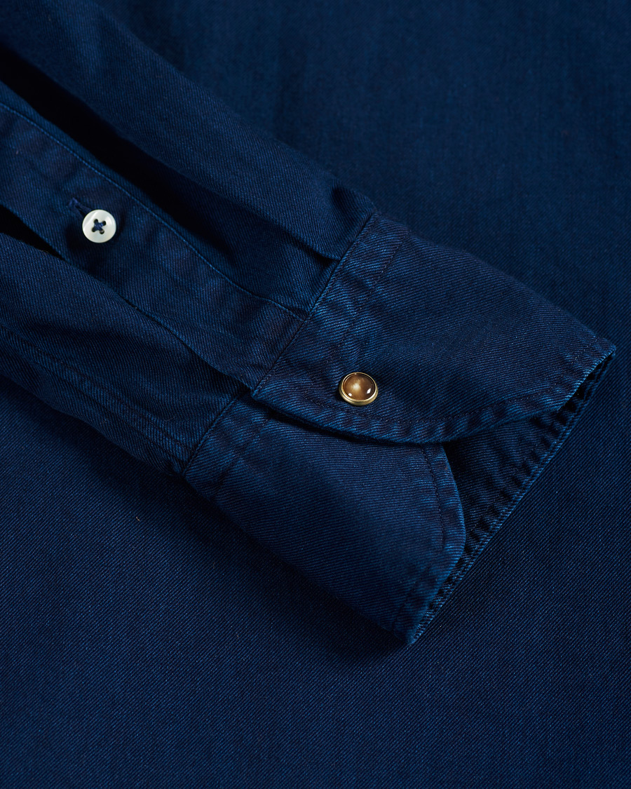 Homme | Chemises | Stenströms | Slimline Denim Press Button Shirt Dark Indigo