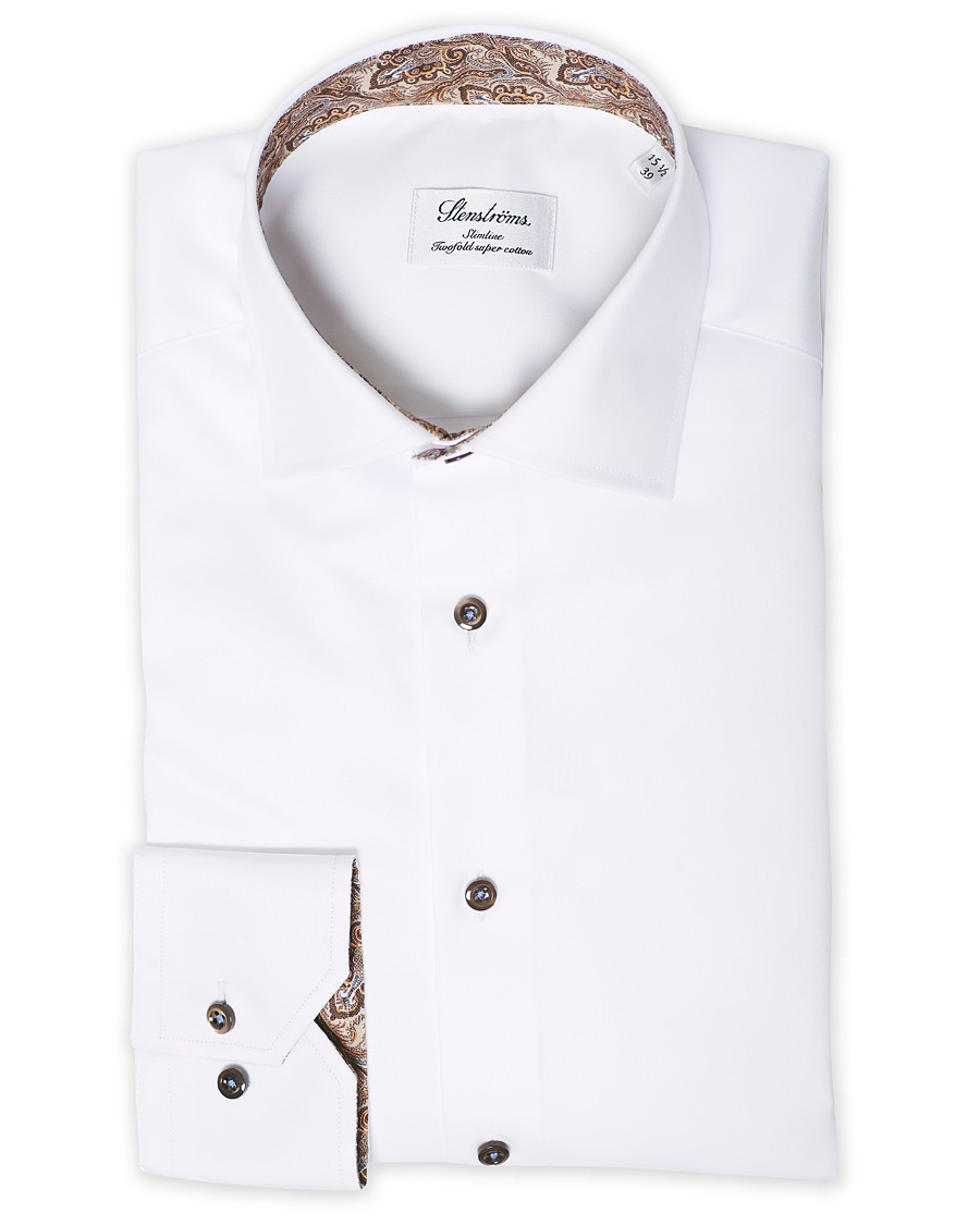 Homme | Chemises | Stenströms | Slimline Paisley Contrast Shirt White