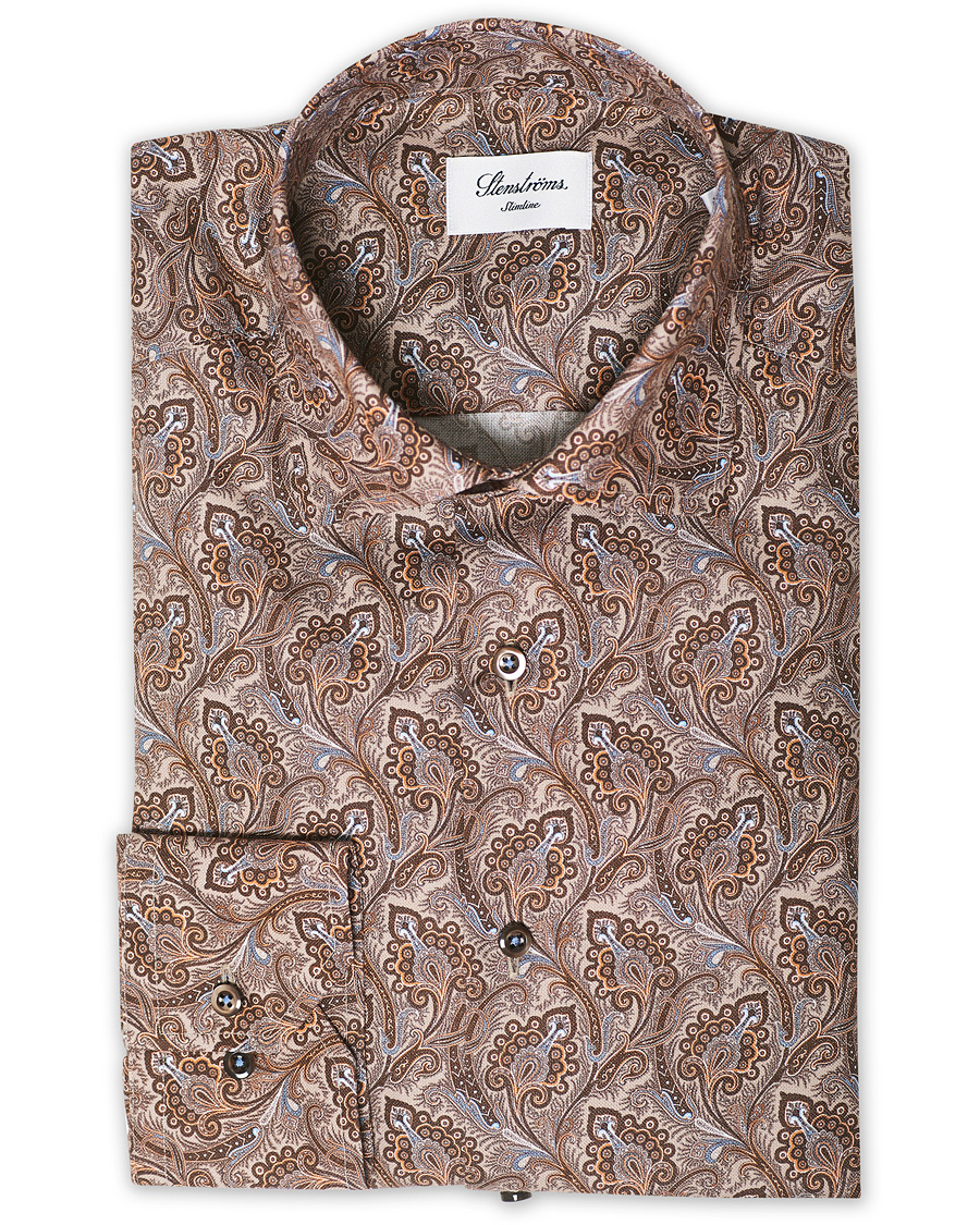 Heren | Overhemden | Stenströms | Slimline Paisley Print Cut Away Shirt Brown