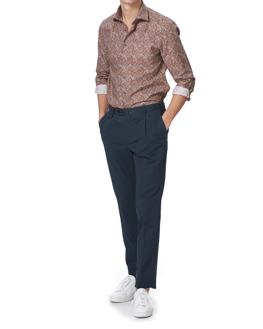Heren | Overhemden | Stenströms | Slimline Paisley Print Cut Away Shirt Brown