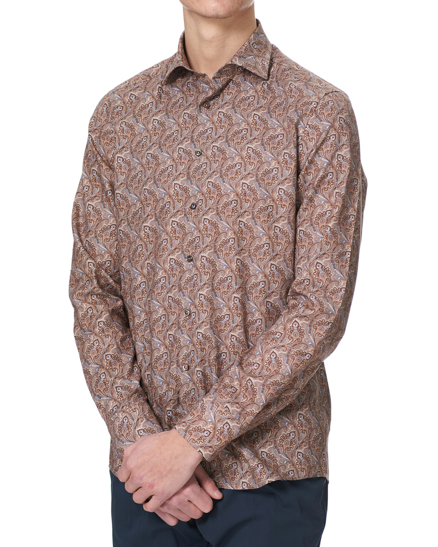 Heren | Overhemden | Stenströms | Slimline Paisley Print Cut Away Shirt Brown