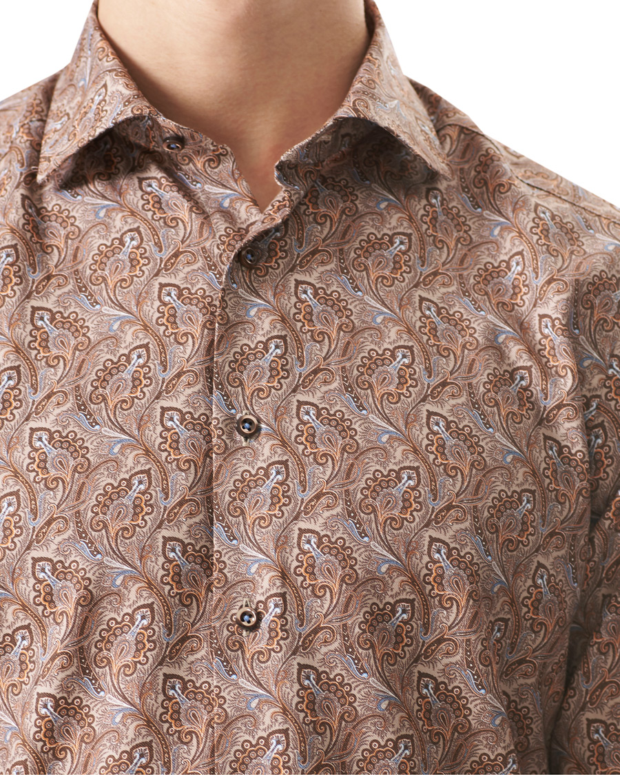 Heren | Overhemden | Stenströms | Slimline Paisley Print Cut Away Shirt Brown