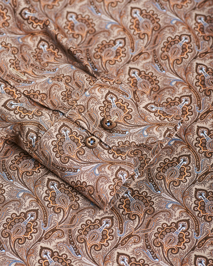 Heren | Overhemden | Stenströms | Slimline Paisley Print Cut Away Shirt Brown