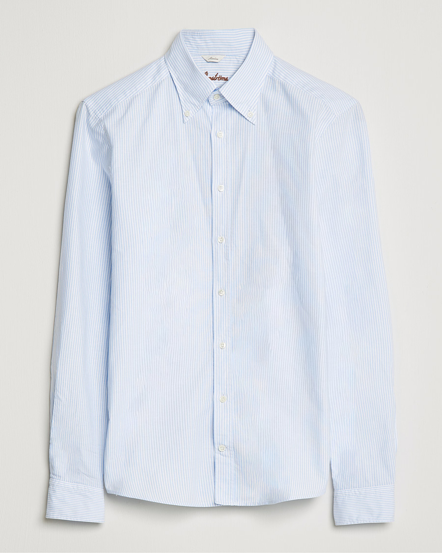 Heren | Overhemden | Stenströms | Slimline Washed Striped Oxford Shirt Light Blue