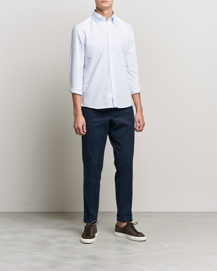 Heren | Overhemden | Stenströms | Slimline Washed Striped Oxford Shirt Light Blue