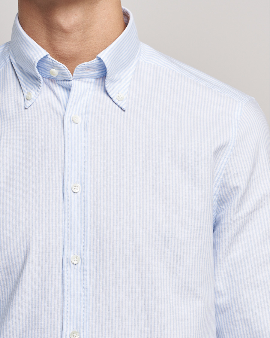 Heren | Overhemden | Stenströms | Slimline Washed Striped Oxford Shirt Light Blue