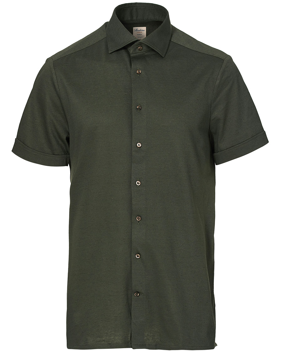 Homme | Chemises | Stenströms | Cotton/Linen Short Sleeve Shirt Green
