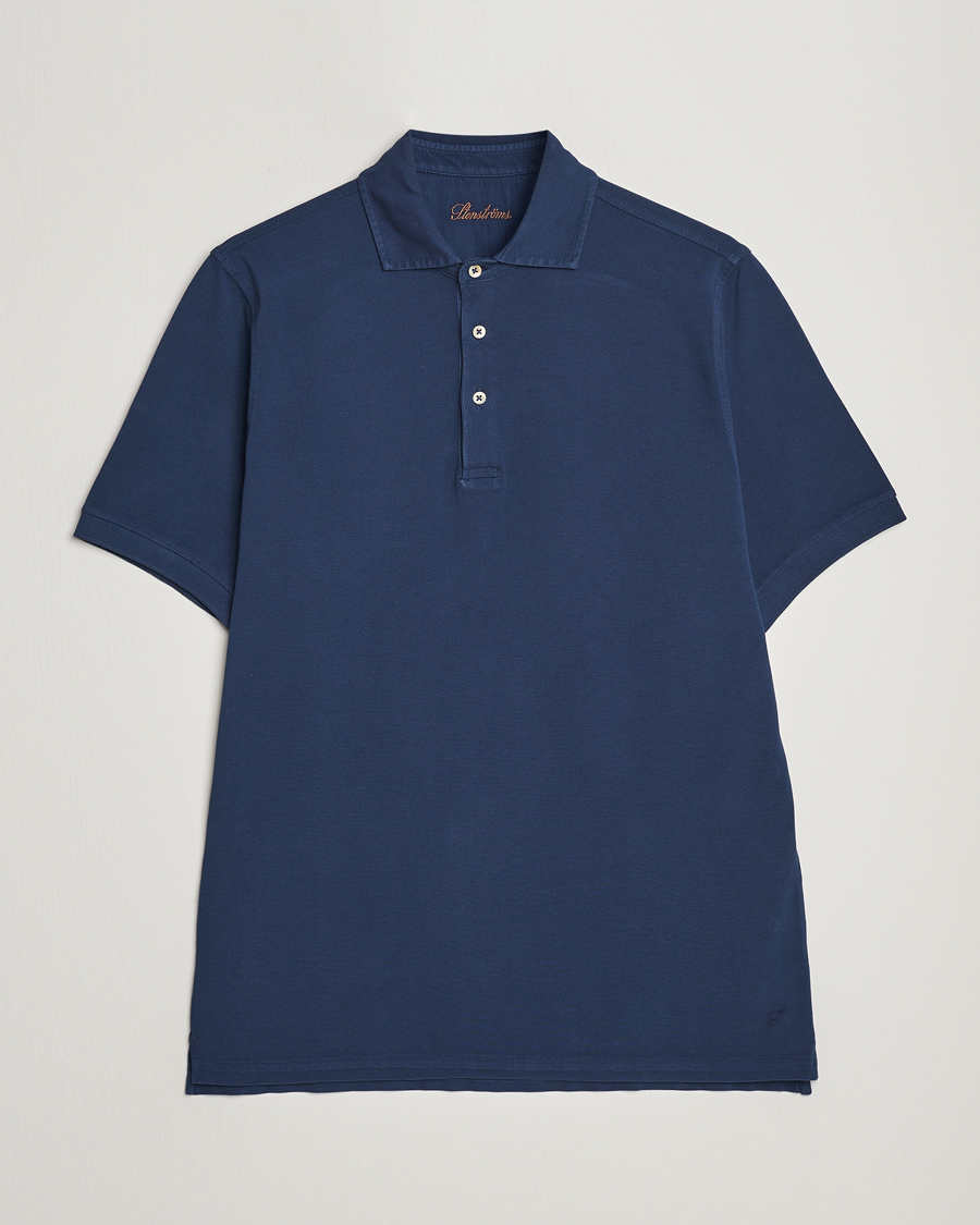 Homme | Polos | Stenströms | Pigment Dyed Cotton Polo Shirt Navy