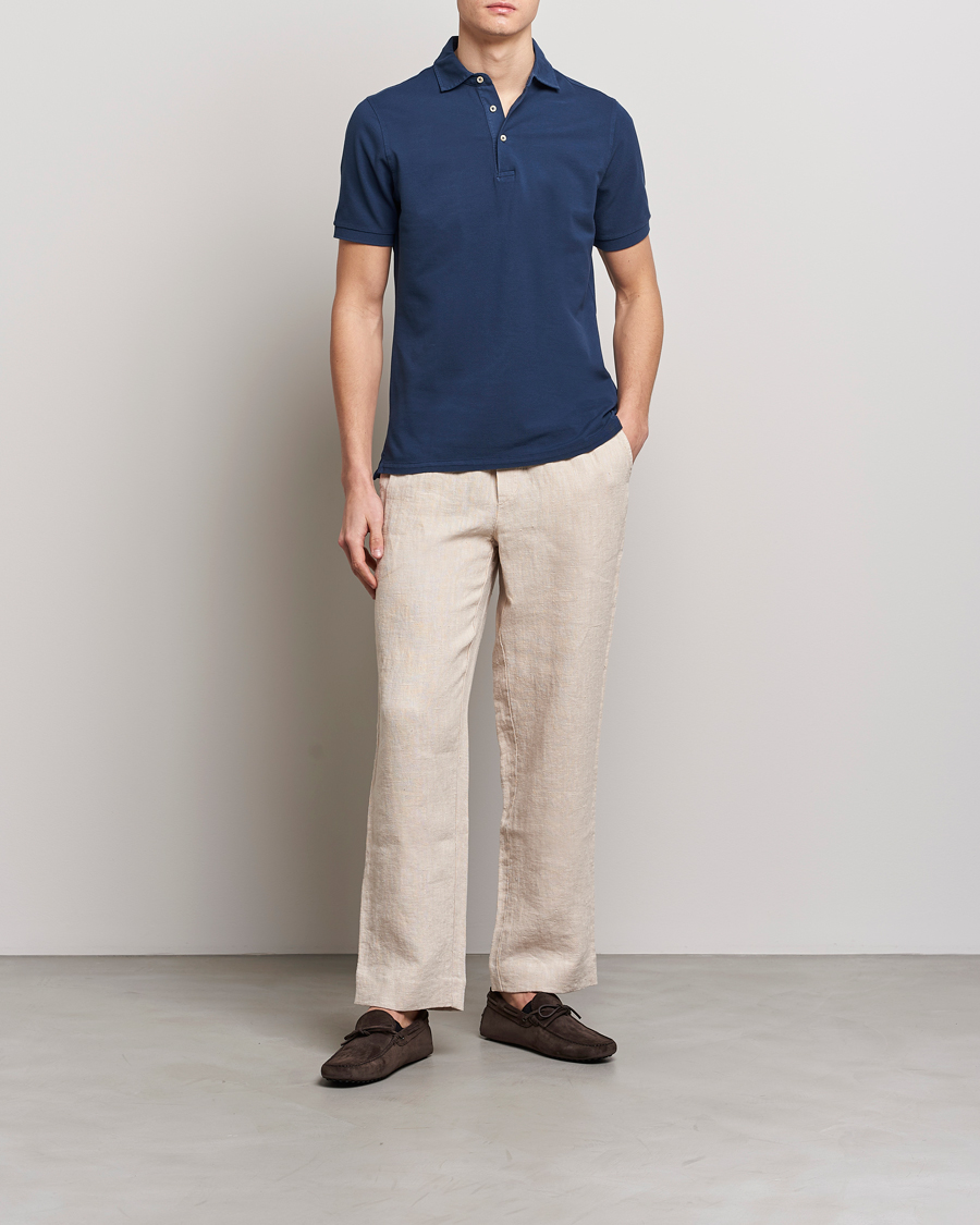 Homme | Polos | Stenströms | Pigment Dyed Cotton Polo Shirt Navy