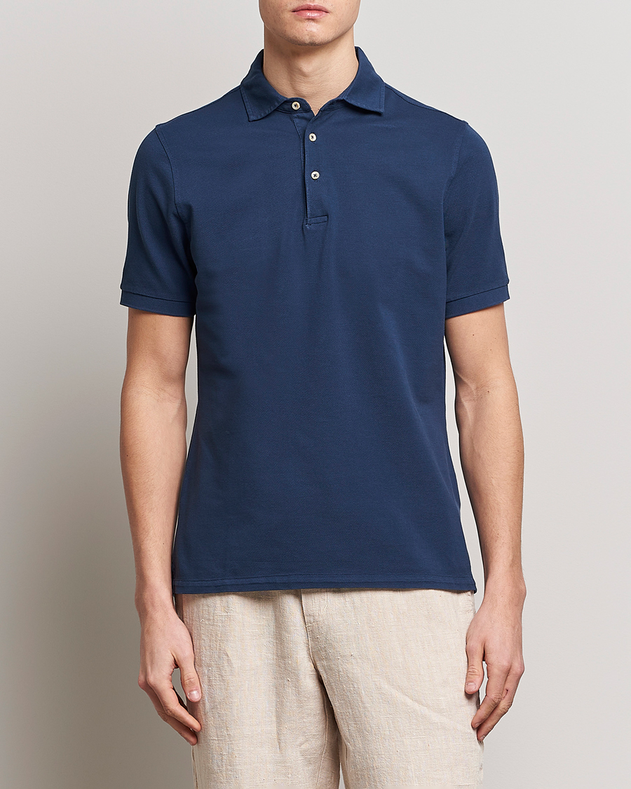 Homme | Polos | Stenströms | Pigment Dyed Cotton Polo Shirt Navy