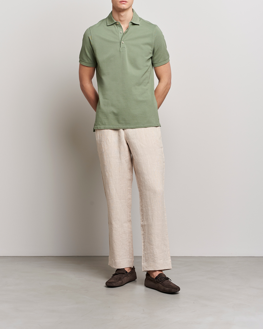 Heren | Polo's | Stenströms | Pigment Dyed Cotton Polo Shirt Green