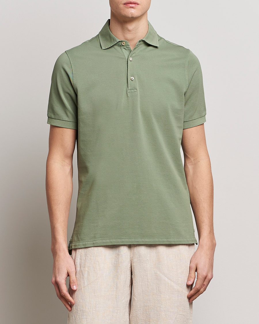 Heren | Polo's | Stenströms | Pigment Dyed Cotton Polo Shirt Green