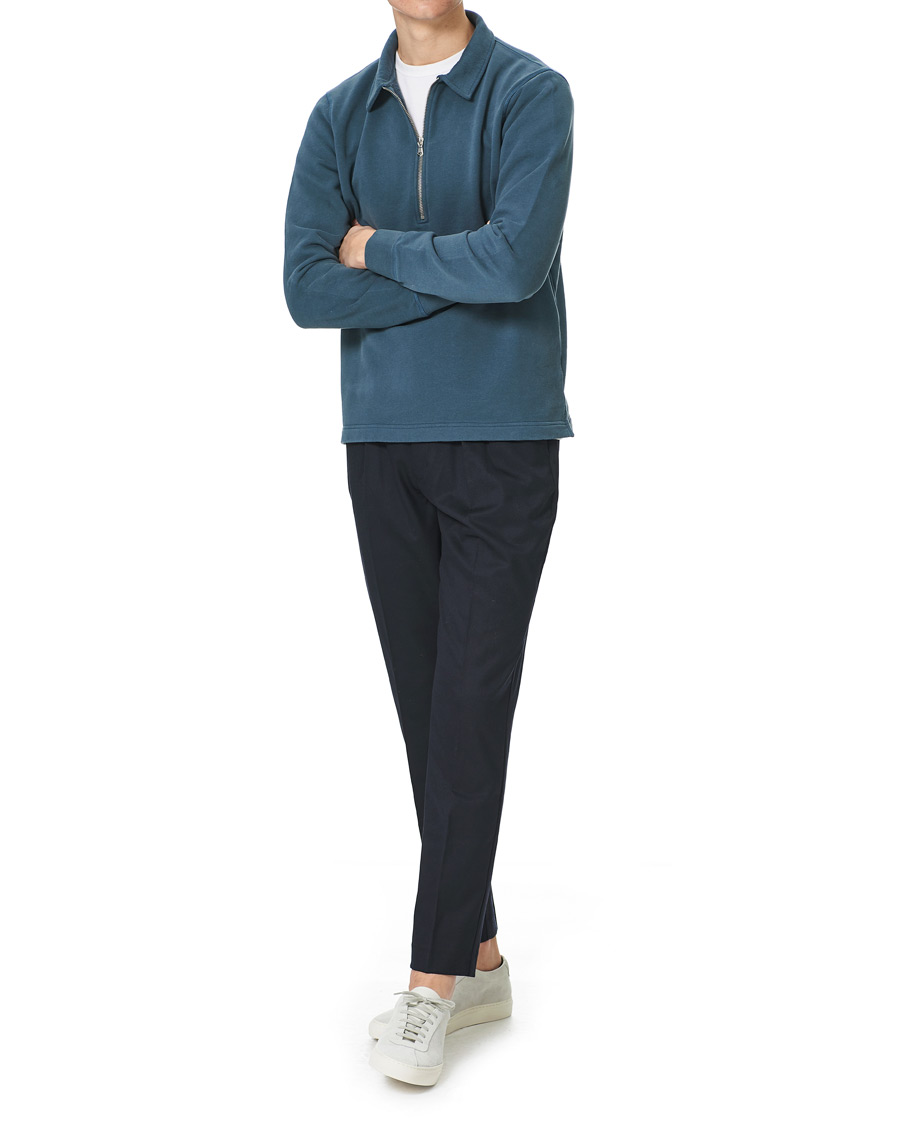 Heren | Truien | Sunspel | Zip Polo Sweatshirt Dark Petrol
