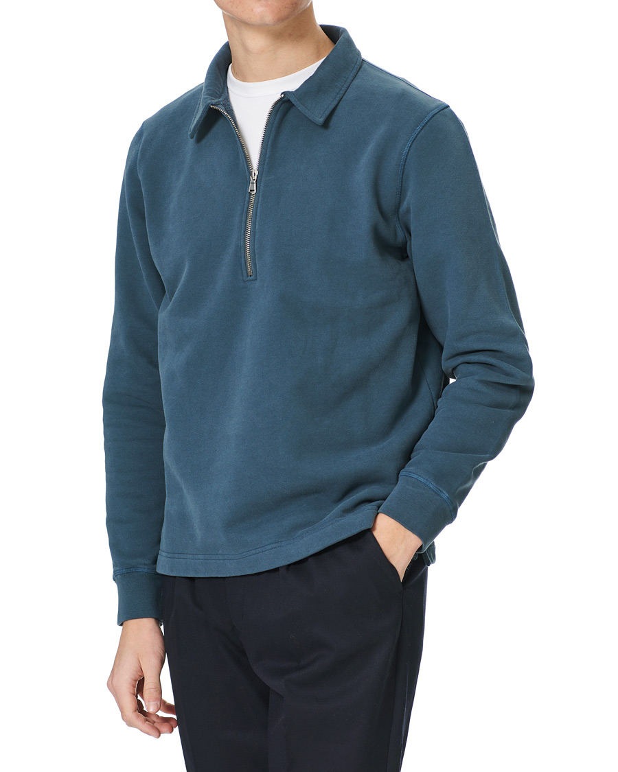Heren | Truien | Sunspel | Zip Polo Sweatshirt Dark Petrol