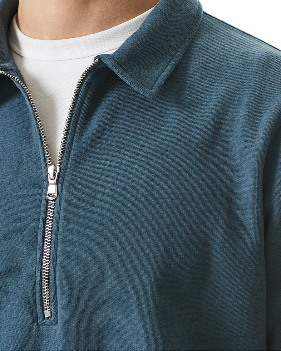 Heren | Truien | Sunspel | Zip Polo Sweatshirt Dark Petrol