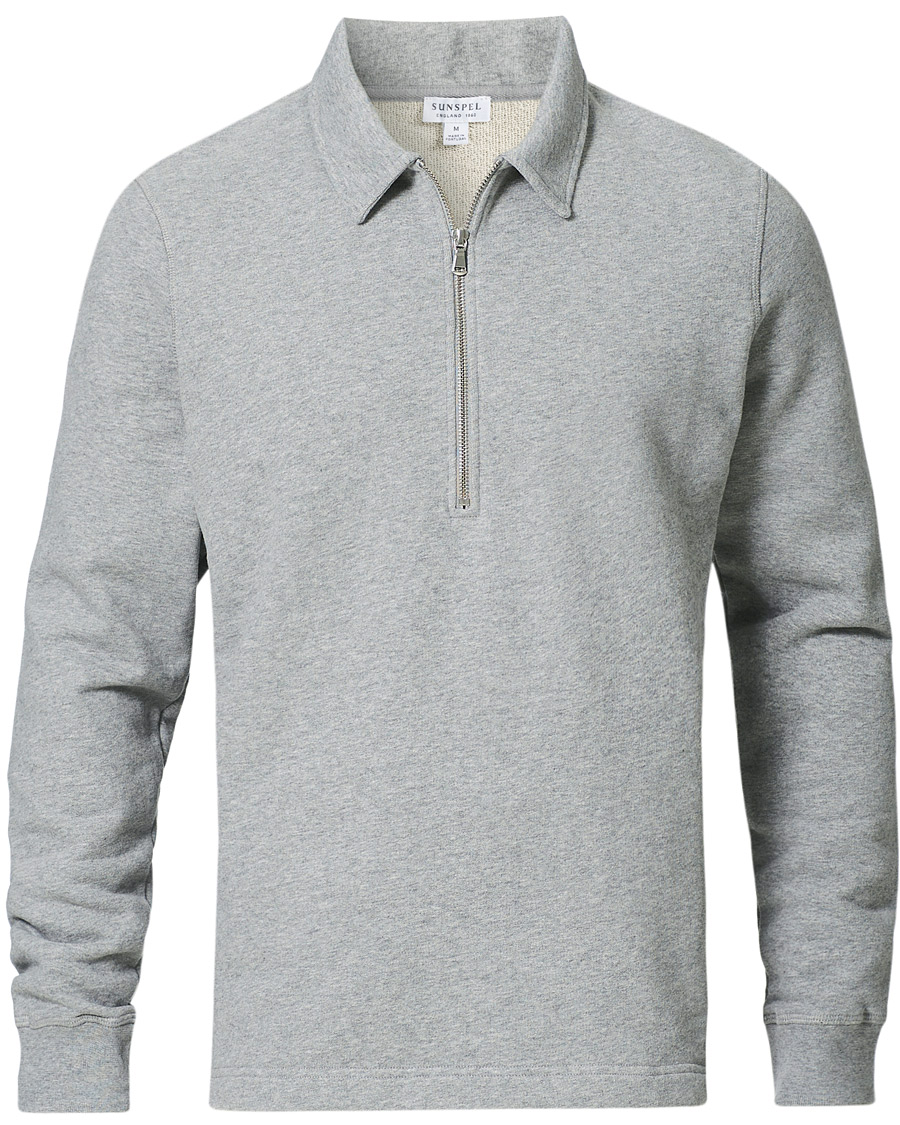 Homme | Pulls Et Tricots | Sunspel | Zip Polo Sweatshirt Grey Melange