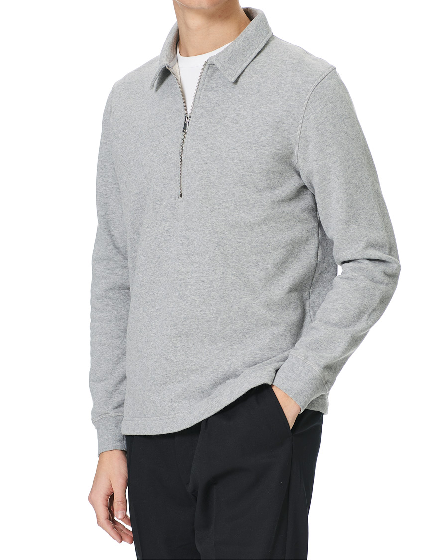 Homme | Pulls Et Tricots | Sunspel | Zip Polo Sweatshirt Grey Melange