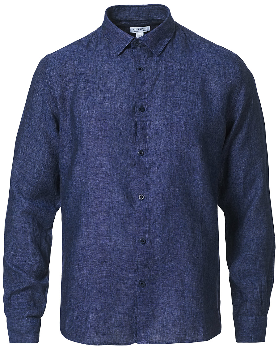 Homme | Chemises | Sunspel | Linen Casual Shirt Navy Melange