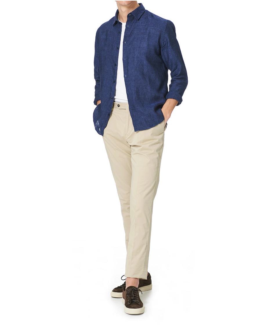 Homme | Chemises | Sunspel | Linen Casual Shirt Navy Melange