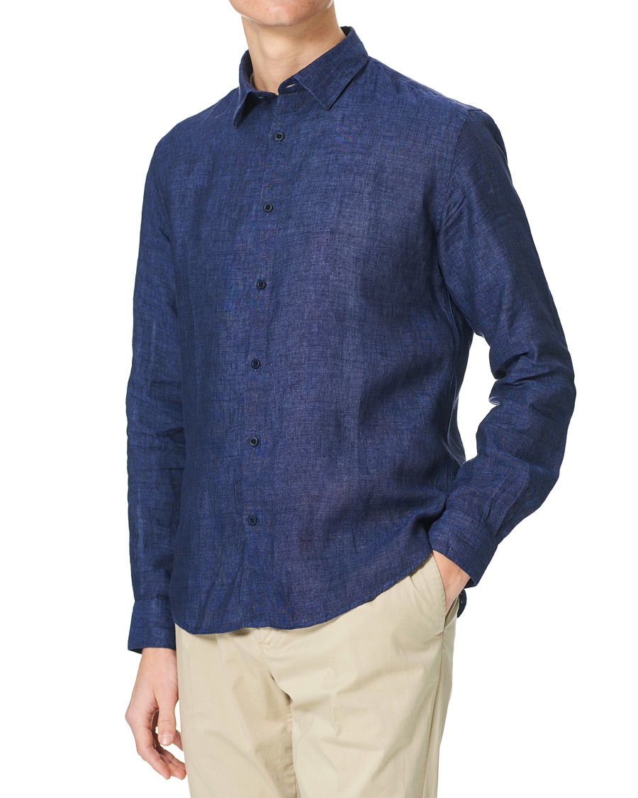 Homme | Chemises | Sunspel | Linen Casual Shirt Navy Melange