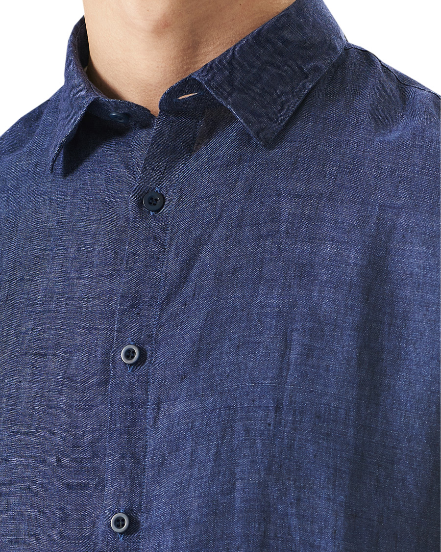 Homme | Chemises | Sunspel | Linen Casual Shirt Navy Melange