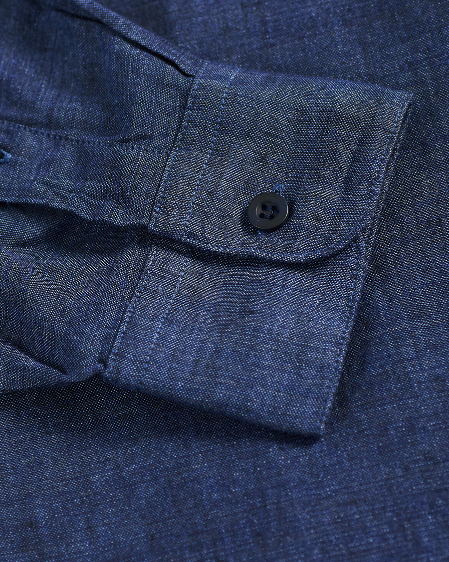 Homme | Chemises | Sunspel | Linen Casual Shirt Navy Melange