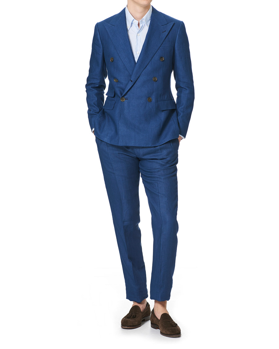 Heren | Blazers | Ralph Lauren Purple Label | Double Breasted Linen Blazer Medium Blue