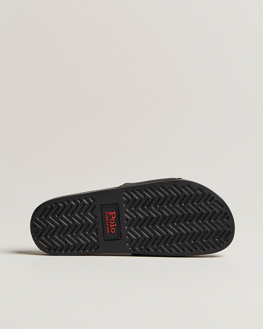 Homme | Polo Ralph Lauren Leather Logo Slides Black | Polo Ralph Lauren | Leather Logo Slides Black