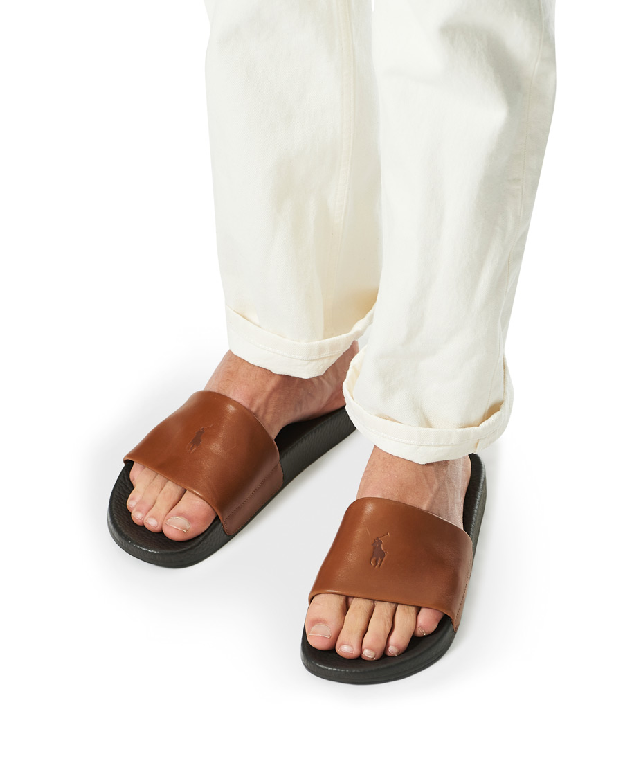 Heren | Polo Ralph Lauren Leather Slides Dark Brown | Polo Ralph Lauren | Leather Slides Dark Brown