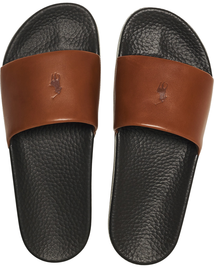 Heren | Polo Ralph Lauren Leather Slides Dark Brown | Polo Ralph Lauren | Leather Slides Dark Brown