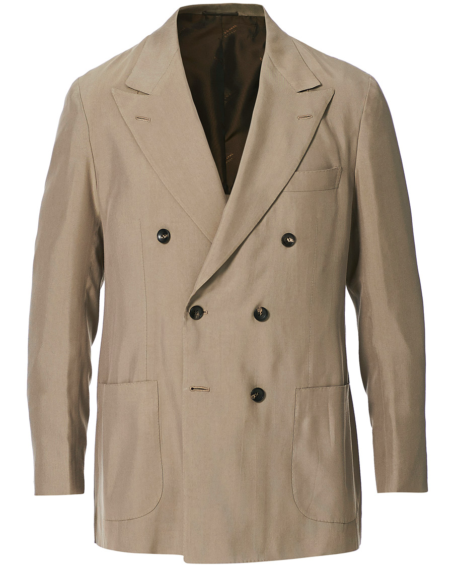 Homme | Blazers | Kiton | Washed Silk Double Breasted Blazer Beige