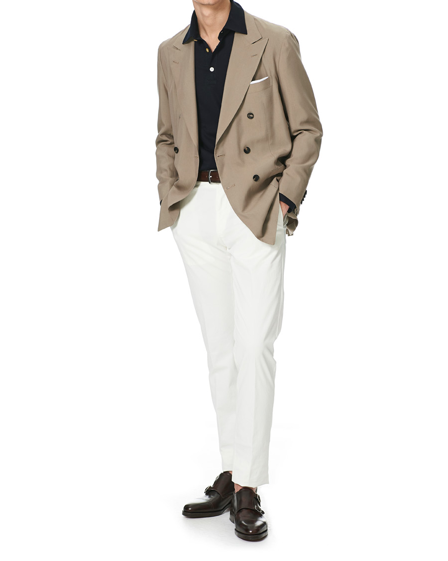 Homme | Blazers | Kiton | Washed Silk Double Breasted Blazer Beige